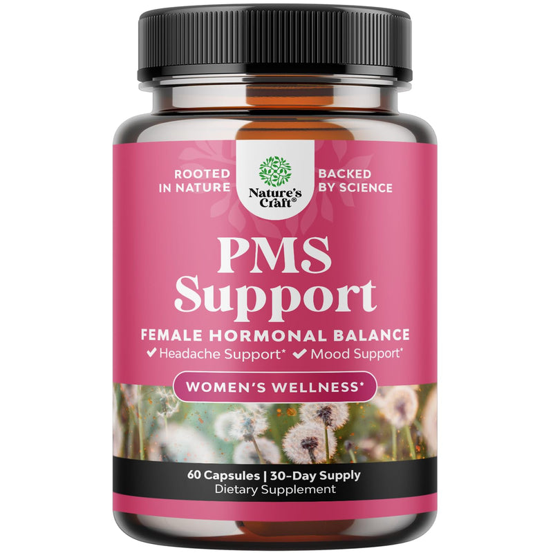 PMS Support Supplement for Women – Hormone Balance for Women & Menstrual Discomfort with DIM, Chasteberry, Black Cohosh & Ashwagandha - for Period Cramps Ease, Menopause Bloating, Mood Swing – 60 Ct 60 Count (Pack of 1)