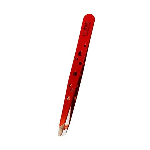 Rubis Elegance Perforated Stainless Steel Slanted Tweezers, For Precise Eyebrows and Hair Removal, Red 1K111/06,Rubis Switzerland Swiss Made World Renowned Precision Slanted Red - BeesActive Australia