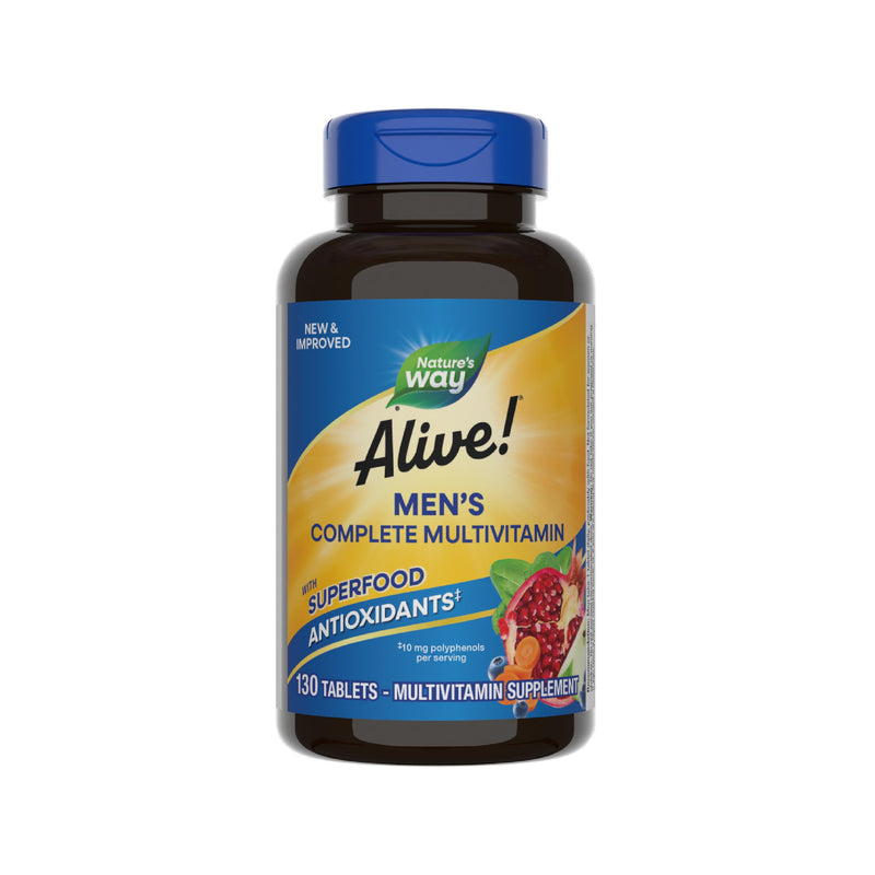 Nature's Way Alive! Men's Complete Daily Multivitamin, 130 ct | Supports Energy Metabolism* and Muscle Function*, with B-Vitamins and Superfood Antioxidants(1), Gluten-Free, Dairy-Free 130 Count (Pack of 1)
