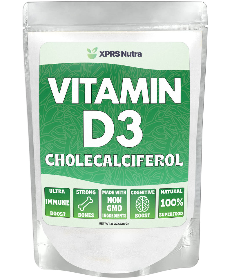 XPRS Nutra Vitamin D3 Powder (Cholecalciferol) - Unflavored VIT D for Bones and Immunity - Vitamin D3 Powder for Muscle Function - Vitamin D Supplements (8 Ounce) 8 Ounce (Pack of 1)