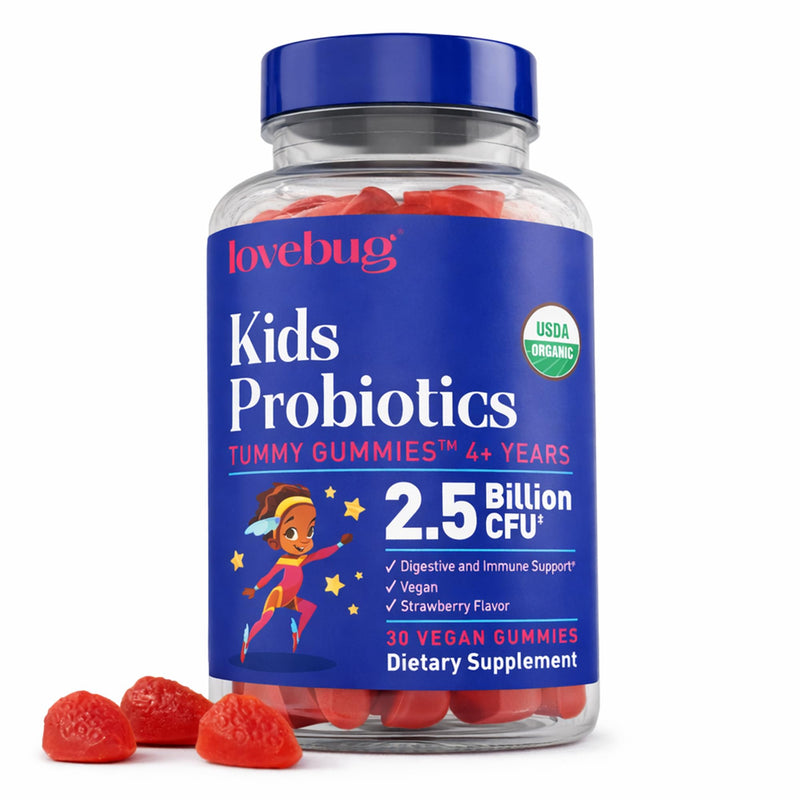 LOVEBUG Kids Probiotic Gummies – Organic Chewable Probiotics for Kids Aged 4+, Soil-Based Children’s Probiotic for Gut Health, Constipation, Digestive & Immune Support, Vegan, 60 Chews, Strawberry 30 Count (Pack of 2)