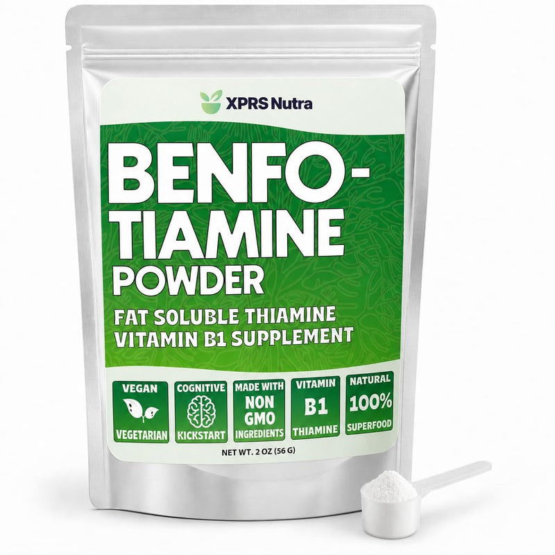 XPRS Nutra Benfotiamine Powder (Thiamine) - Fat Soluble Happy Heart Thiamine Supplement - Advanced Vitamin B1 Benfotiamine for a Cognitive Boost - Vegan Friendly Benfotamine Powder (2 Ounce)
