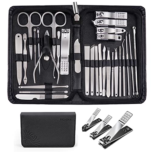 WOAMA Manicure Set 30 In 1 Nail Clipper Set Nail Kit For Women Men Stainless Steel Manicure Kit Professional with Travel Case 30 piece set Silver