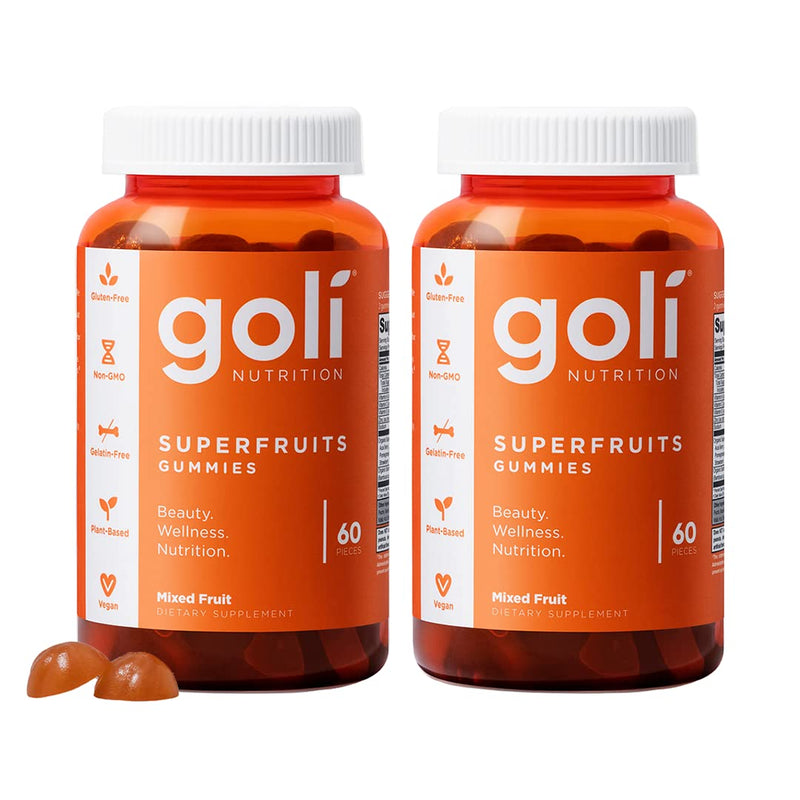 Goli Superfruits Beauty Gummies with Bamboo Silica - Vitamins A, C, E, Zinc - Collagen Support with Superfruit Blend - Vegan, Non-GMO, Gluten-Free, 120 Count (2 Pack) 60 Count (Pack of 2)