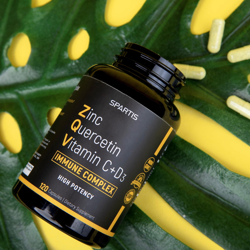 Zinc Quercetin 500mg with Vitamin C Vitamin D3 Bromelain Immune Support High Potency Quercetin Zinc Supplement ZQV by SPARTIS (Pack of 1 Bottle at 120-Caps) - BeesActive Australia