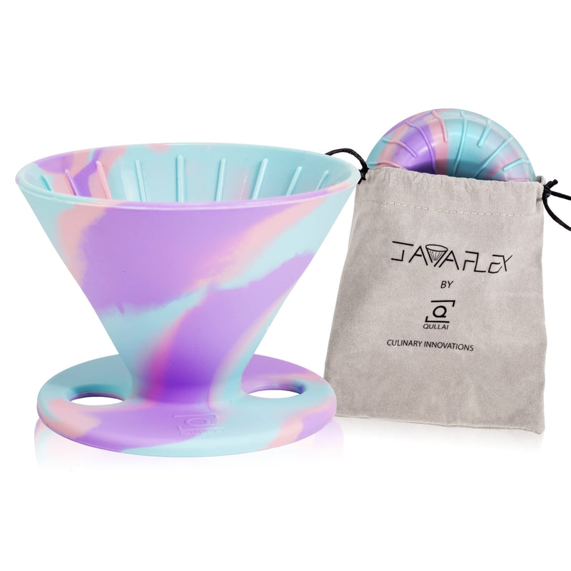 Qullai The Original JavaFlex Premium Foldable Silicone Pour Over Coffee Maker and Storage Pouch. Uses #2 V60 Cone Coffee Filters Pastel Swirl - BeesActive Australia