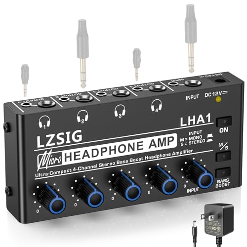 LZSIG Headphone Amplifier with Bass Boost, 1‑IN Multi‑OUT, 12V, 4 Channel