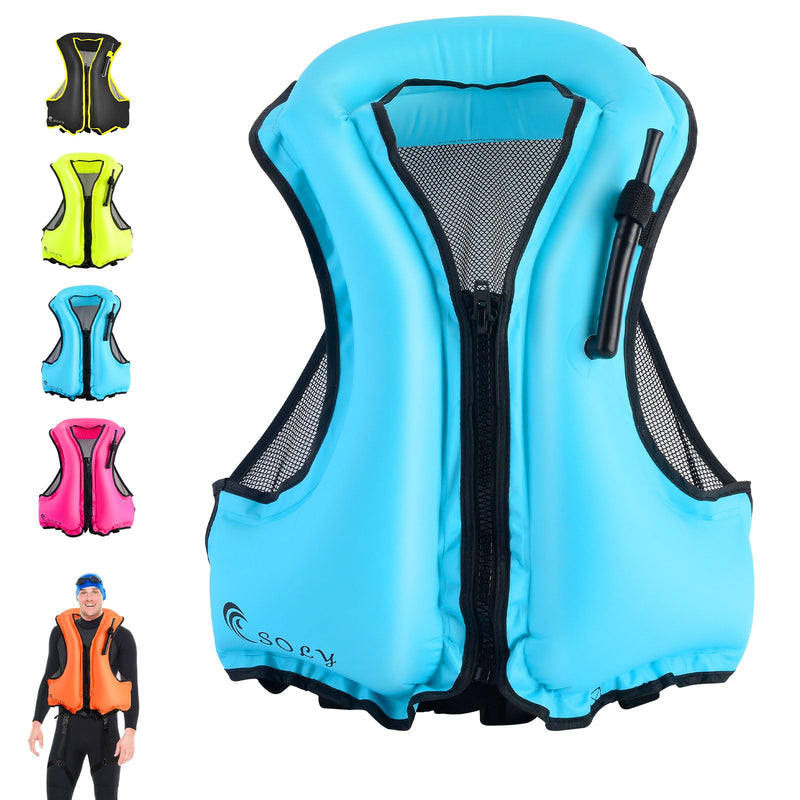 SOLY Inflatable Snorkel Vest for Adults，Snorkeling Vest，Snorkeling Vest for Kayaking Canoeing Water Sports Safety. blue