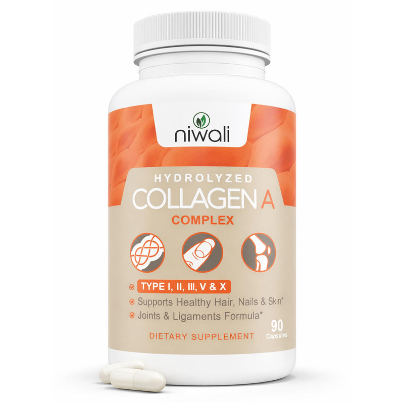 Multi Collagen Complex Supplement for Women & Men | Hydrolyzed Collagen Pills - Types I, II, III, V & X| for Healthy Hair, Nails, Skin, Bone & Joints | 90 Capsules