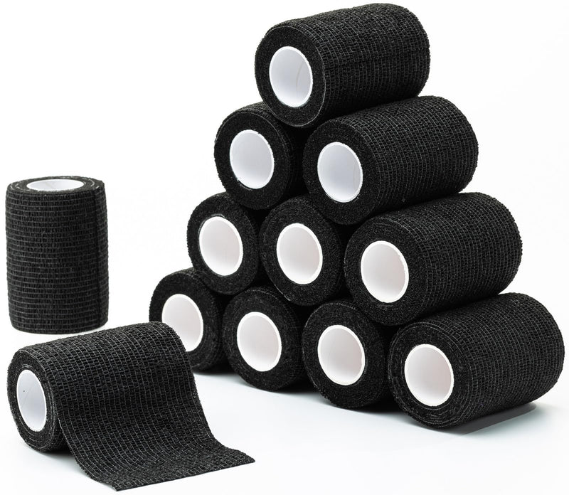 Cohesive Bandage Tape, Self Adherent Vet Wrap, Flexible Athletic Self Adhesive Bandage Wrap 4 Inch, 12 Rolls (Black) Black - BeesActive Australia
