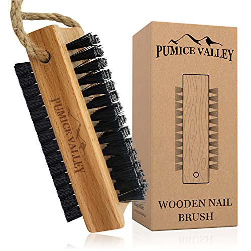 Wooden Cleaning Finger Nail Brush with Nylon Charcoal Bristles (Beechwood) Brown 2-sided Brush