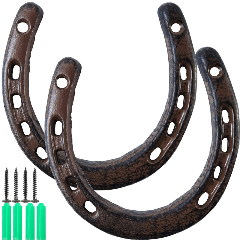 YOOHUA 2PCS Cast Iron Horseshoe Wall Decor, Medium Horseshoe Durable Cast Iron 5 Holes On Each Side for Indoor Or Outdoor