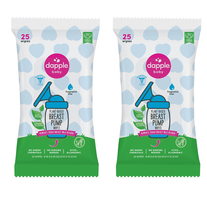 Dapple Baby Breast Pump Cleaner Wipes, Fragrance Free, 25 Count (Pack of 2) - Travel Breast Pump Cleaning Wipes Made in The USA Unscented 25 Count (Pack of 2) - BeesActive Australia