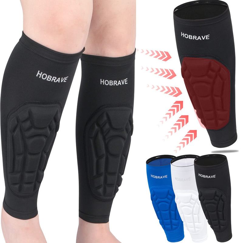 HOBRAVE 2PCS Soccer Shin Guards Padded Calf Compression Sleeves Supports for Shin Splint Medium Black - BeesActive Australia