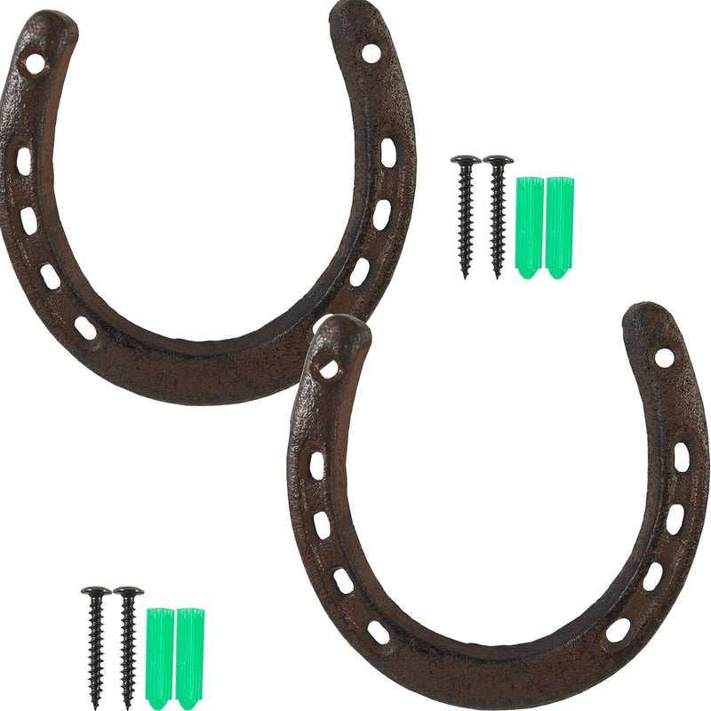 ROYHOO 2PCS Cast Iron Horseshoe，for Good Lucky, Durable Cast Iron Medium Horseshoe 5 Holes On Each Side for Wall Hung(Dark Brown)