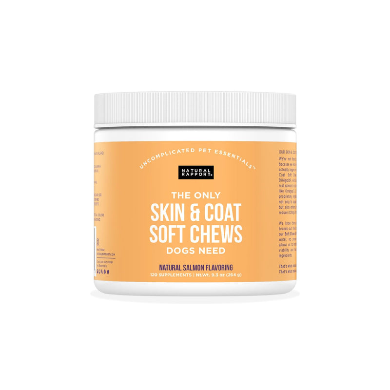Natural Rapport Dog Skin and Coat Supplement - The Only Skin and Coat Soft Chews Dogs Need - 120ct Treats that Contain Salmon Oil and Omegas 3, 6, & 9 Skin Health Chew