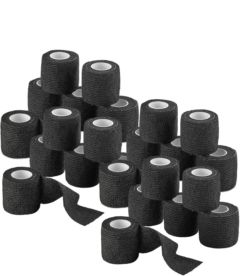 Vet Wrap - (Pack of 24-2 inch x 5 yard Rolls) Self Adherent Wrap Cohesive Compression Bandage and Medical Gauze Bandage Roll Tape for Dogs, Cats, Horses, Black 24 Count (Pack of 1)