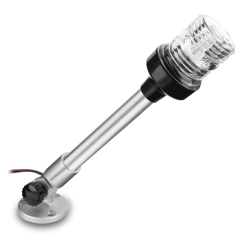 12 inch 3 Nautical Mile Navigation Anchor Lights All Round 360° White LED With Aluminum Base and Tube, Extra LED Bulb Included, 12-24V 12 Inch Foldable
