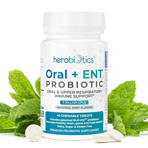 Oral Probiotics for Better Breath, Gingivitis, Strep Throat, Tonsil Stones, ENT - 6 Bn CFU Oral Probiotics with Lactobacillus Reuteri, L. Plantarum & BLIS K12-45 Chewable Tablets