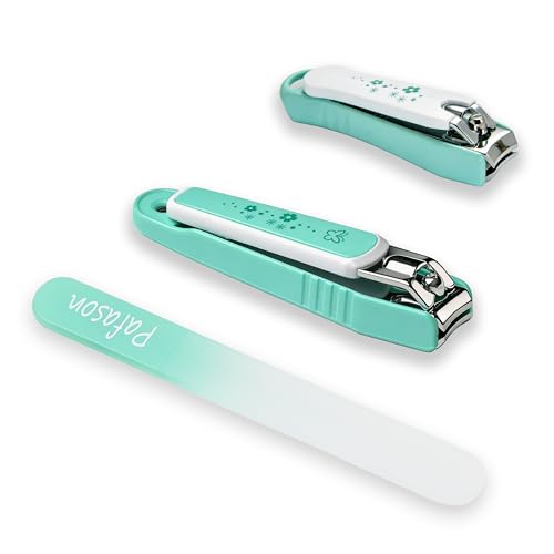 PAFASON Nail Clipper Set Glass Nail File Fingernail and Toenail Cutter Medium Light Green