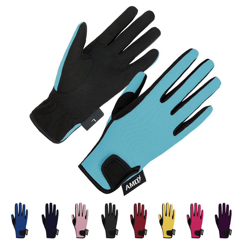 Amoy Kids Horse Riding Gloves Breathable Children Equestrian Horseback Anti-Slipping Boys & Girls Youth Outdoor Biking Cycling Sport Mitts Sky Blue S (Age 6-8) - BeesActive Australia