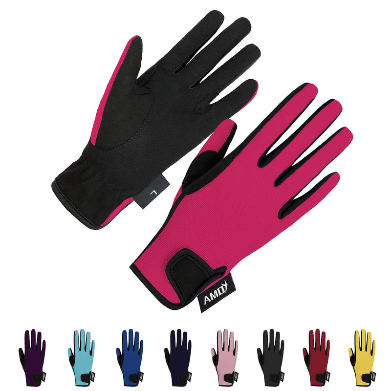 Amoy Kids Horse Riding Gloves Breathable Children Equestrian Horseback Anti-Slipping Boys & Girls Youth Outdoor Biking Cycling Sport Mitts Rose Red L (Age 10-12) - BeesActive Australia