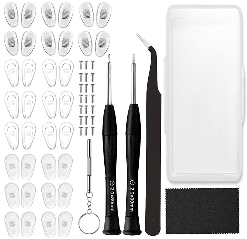 18 Pairs Eyeglass Nose Pads, Eyeglasses Repair Kit with Screwdrivers, Nose Pads, Screws, Tweezer, Cleaning Cloth for Glasses, Glasses and Sunglass Nose Pad Replacement - BeesActive Australia