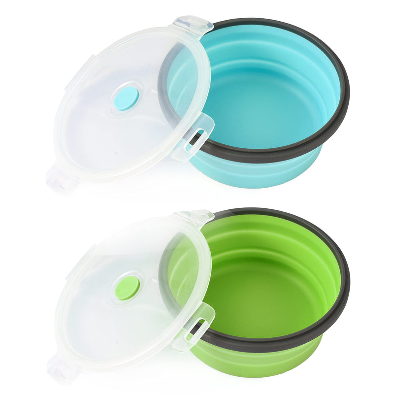 Collapsible Dog Bowls with Lids, 2 Pack Travel Dog Bowls for Small Size Dogs, Silicone Portable Dog Food Bowls Water Cup Cat Bowls Dish for Camping Traveling Walking, 12 oz 350ml S Blue / Green - BeesActive Australia