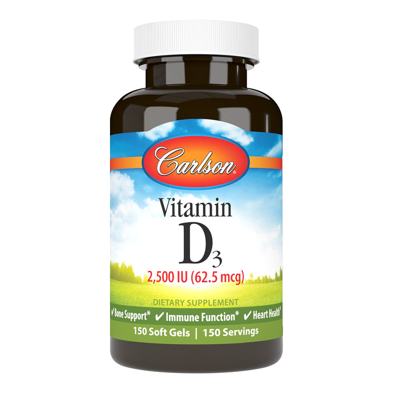 Carlson Vitamin D3, 2500 IU (62.5 mcg), Immune Support, 150 Softgels | Bone Health; Muscle Health; Cholecalciferol; Vitamin D Supplements; Vitamin D3 Soft Gels 150 Count (Pack of 1)