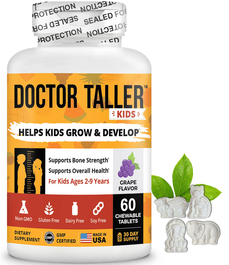NuBest Doctor Taller Kids - Kids Multivitamins, Toddler Vitamins - Support Healthy, Immunity and Bone Strength for Ages 2 to 9 - Grape Flavor - 60 Vegan Chewable Tablets | 1 Month Supply 60 Count (Pack of 1)
