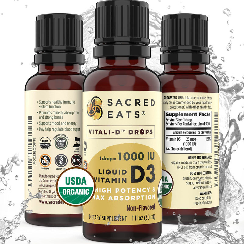 Organic Liquid Vitamin D Drops for Kids & Adults, Sugar Free. Easy to Use 1,000 IU/Drop in Coconut MCT Oil. Lasts Months, Best for High Doses. Max Absorption VIT D3 Supplement. No Taste (Flavorless) 1000 IU per drop (Non-Flavored)