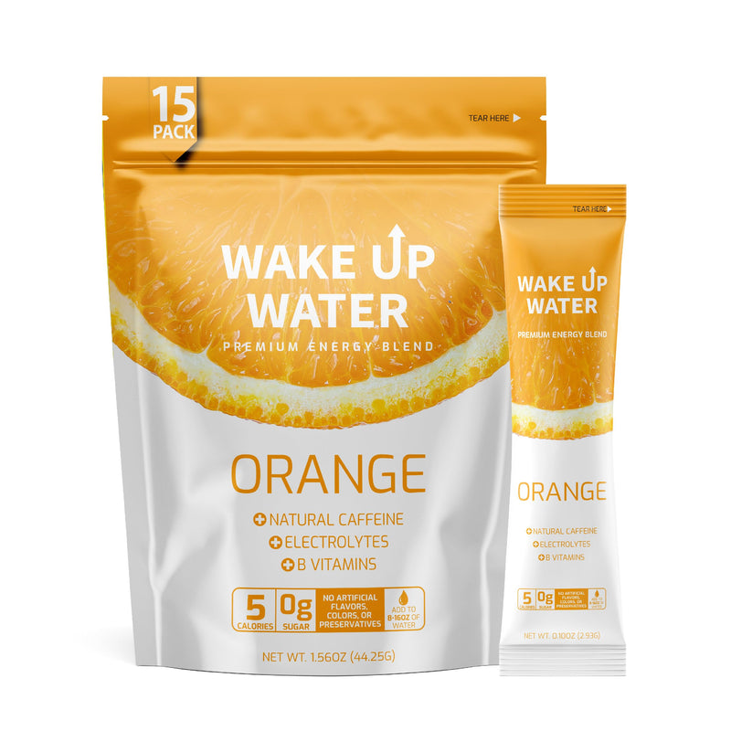 Wake Up Water Energy + Hydration Mix – Energy + Hydration Powder Packets With Natural Caffeine, Electrolytes, B Vitamins | No Sugar | Daily Fuel With No Crash Or Jitters | (Orange) Orange - BeesActive Australia