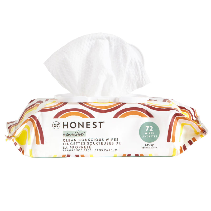 The Honest Company Clean Conscious Unscented Wipes | Over 99% Water, Compostable, Plant-Based, Baby Wipes | Hypoallergenic for Sensitive Skin, EWG Verified | Rainbow, 72 Count 72 Count (Pack of 1) - BeesActive Australia