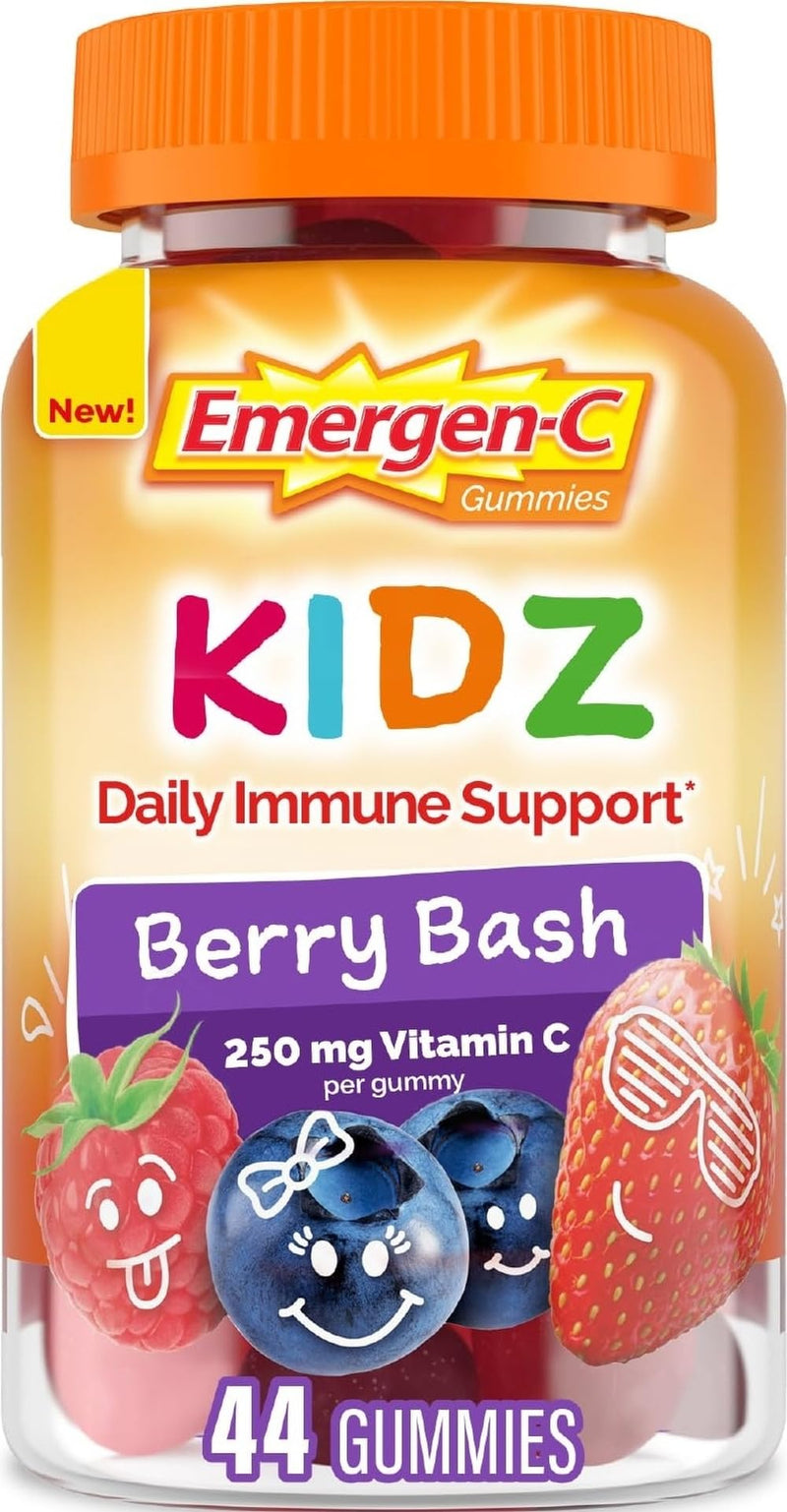 Emergen-C Kidz Vitamin C 250mg Gummies, Immune Support, Berry, 44 Gummies | B Vitamins for Energy, Gluten Free, Caffeine Free, Naturally Flavored, Kids Approved Berry Gummies Berry Bash 44 Count (Pack of 1)