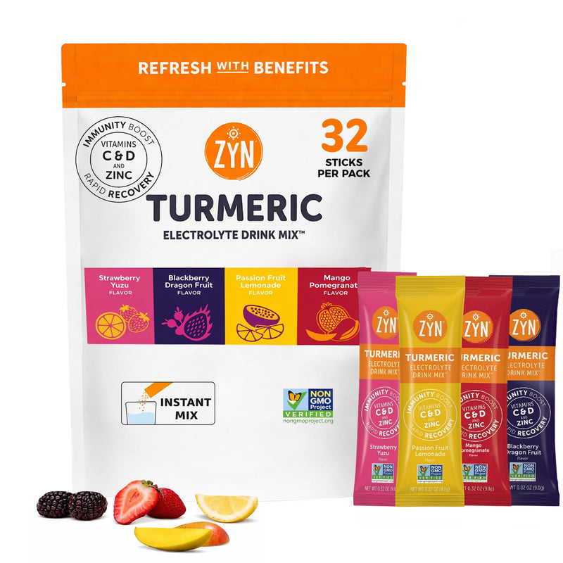 ZYN Turmeric & Electrolyte Packets for Hydration, Variety Pack, 32 Ct Variety Pack 32 32 Count (Pack of 1)