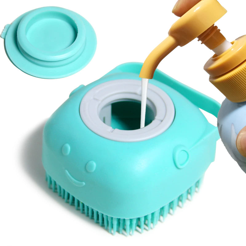 Dog Bath Brush, Pet Massage Brush Shampoo Dispenser, Soft Silicone Brush Rubber Bristle for Dogs and Cats Shower Grooming Blue - BeesActive Australia