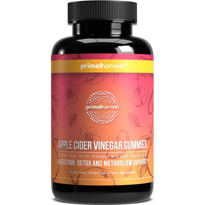 Primal Harvest ACV Gummies, 60 Sugar Free Apple Cider Gummies Beetroot and Pomegranate to Support Immunity, Digestion and Detox 750 MG 1