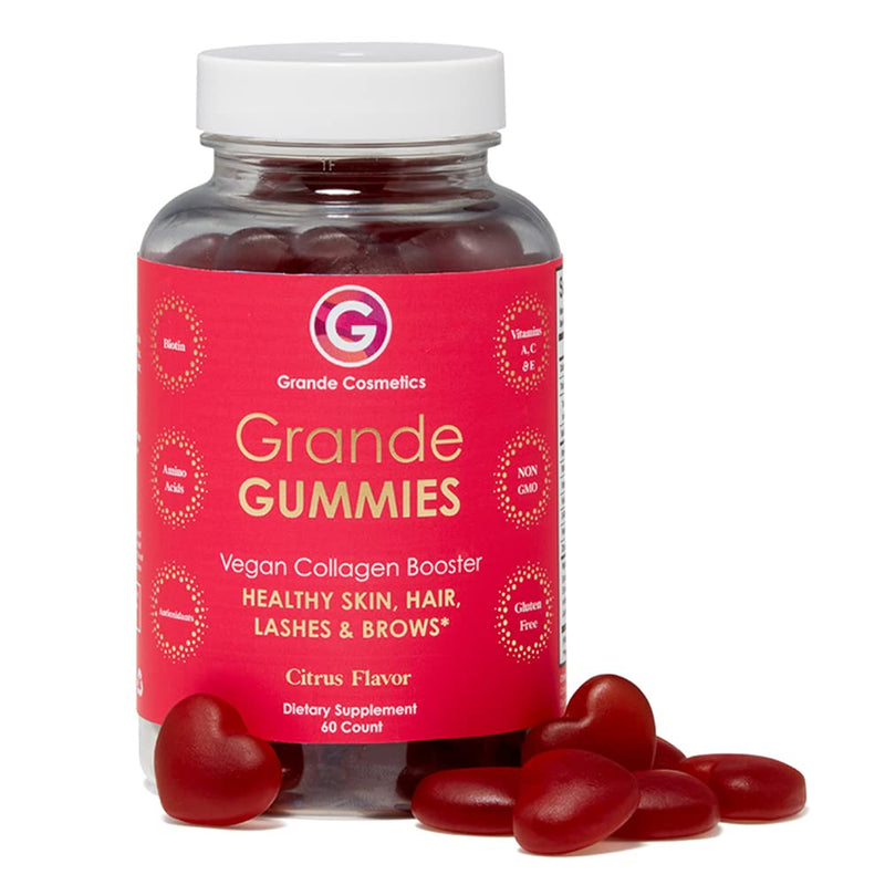 Grande Cosmetics Vegan Collagen Hair, Skin, Lash & Brow Gummies, 60 Ct | With biotin, folic acid & vitamin C for healthier-looking hair, skin, lashes & brows, citrus flavor, 1-month supply