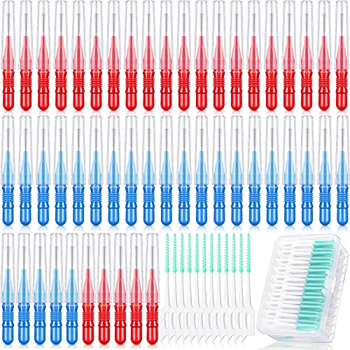 Patelai 350 Pcs Interdental Floss Brush for Teeth Oral Care Blue, Red
