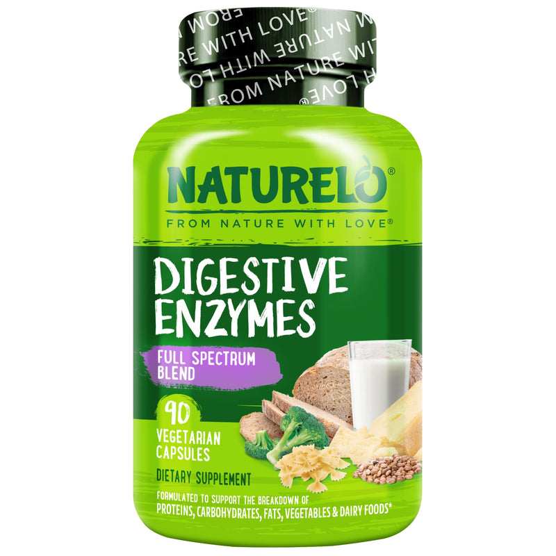 NATURELO Digestive Enzymes with Ginger, 90 Vegan Capsules | Full Spectrum Support, Broad Blend of 15 Digestive Enzymes for Men and Women Unflavored 90 Count (Pack of 1)