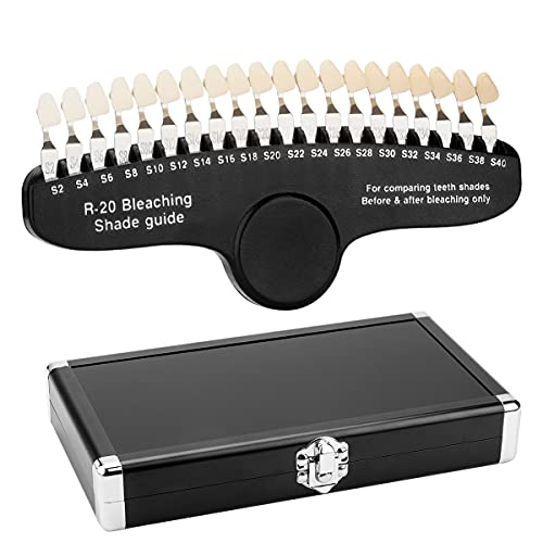 Teeth Whitening Shade Guide - Tooth Bleaching Shade Chart 3D R-20 Professional Dental Color Comparing Tracking with Case & Mirror 20 Colors