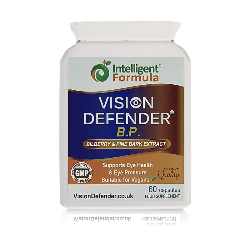 Vision Defender BP - Bilberry & Pine Bark Eye Supplement, 60 Vegan Capsules | Eye Pressure & Eye Health Support, Anthocyanin & Procyanidin Antioxidants, 1-2 a Day, 1-2 Month Supply, Gluten & Lactose Free