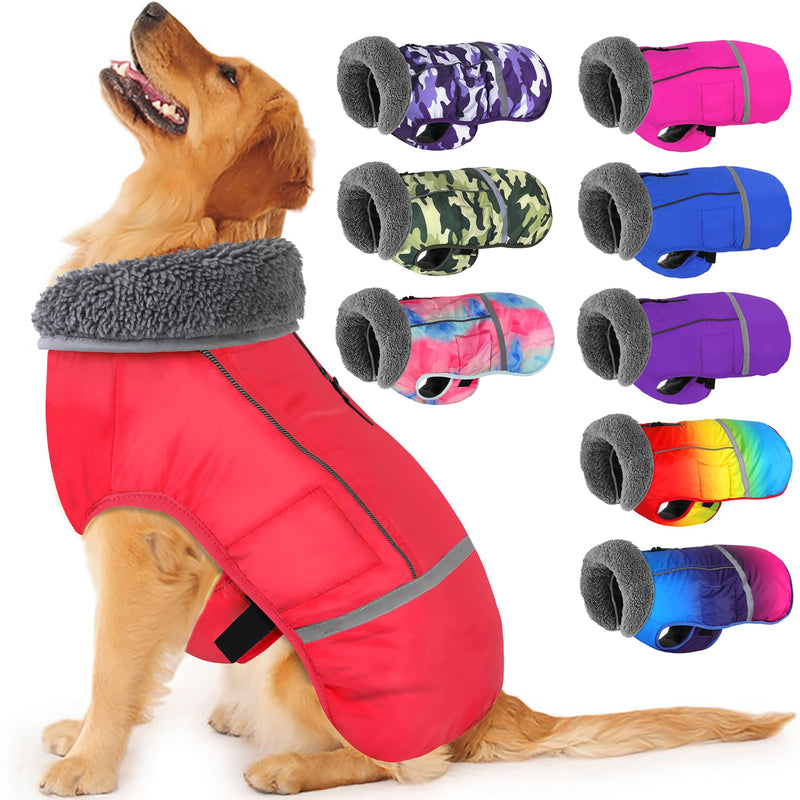 Dogcheer Warm Dog Coat, Fleece Collar Winter Dog Clothes, Reflective Pet Jacket Apparel for Cold Weather, Waterproof Windproof Puppy Snowsuit Vest for Small Medium Large Dogs X-Large Red - BeesActive Australia