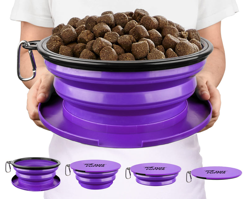Tuff Pupper SuperBigSlurp Collapsible Dog Bowls, Extra Large Capacity, Portable, Food Safe, Odorless, Non-Toxic Silicone Ultra Violet XXL (100oz) - BeesActive Australia