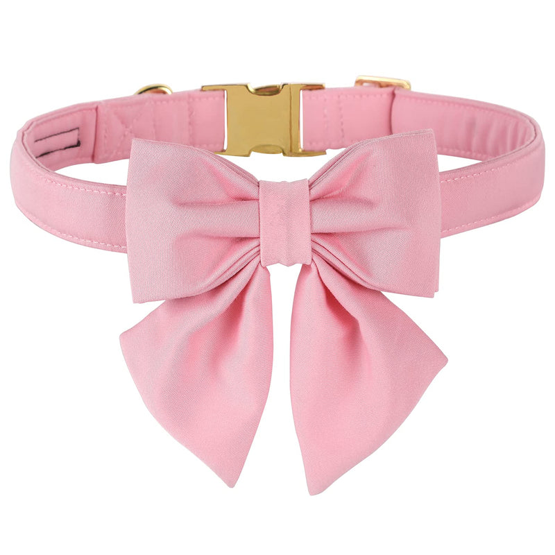 Maca Bates Dog Collar with Pink Bow Bowtie for Dogs Solid Colors Sailor Bow Tie Adjustable Breakaway Girly Cherry Collars Birthday Gift for Small Medium Large XL Girl Female Boy Male Puppy Pet S Cherry blossom powder - BeesActive Australia