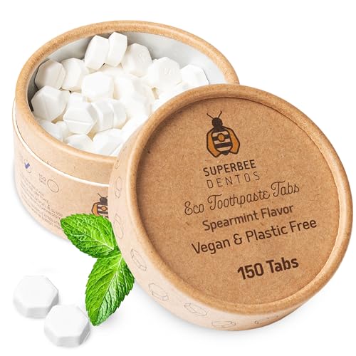 SuperBee Dentos Toothpaste Tablets 150 Tabs Fluoride Free Spearmint 150 Count (Pack of 1)