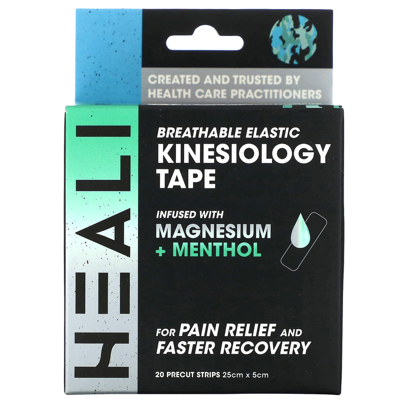 Heali Kinesiology Tape with Magnesium and Menthol, 20 Pcs Precut Strips, K Tape Roll, Knees, for Physical Therapy, Sports, Muscles and Joints, Water Resistant, White with Blue Camo 1-Pack - BeesActive Australia