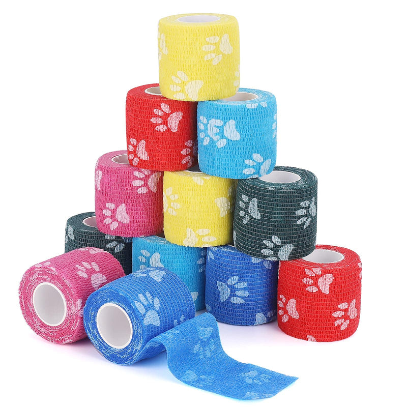 Vet Wrap Self Adhering Bandage Wrap Cohesive Bandage Multi-Function Wrap Tape for Dogs Cats Horses Birds Animals Non-Woven Strong Sports Tape for Wrist Healing Ankle Sprain & Swelling 12 Rolls 2inch Mixed-1 12 Rolls - BeesActive Australia