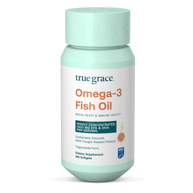 True Grace Omega-3 Fish Oil - 180 Softgels - 1400 mg EPA + DHA - Brain, Heart, Joint & Immune Health - Organic, Gluten Free, Soy Free 90 Day Supply