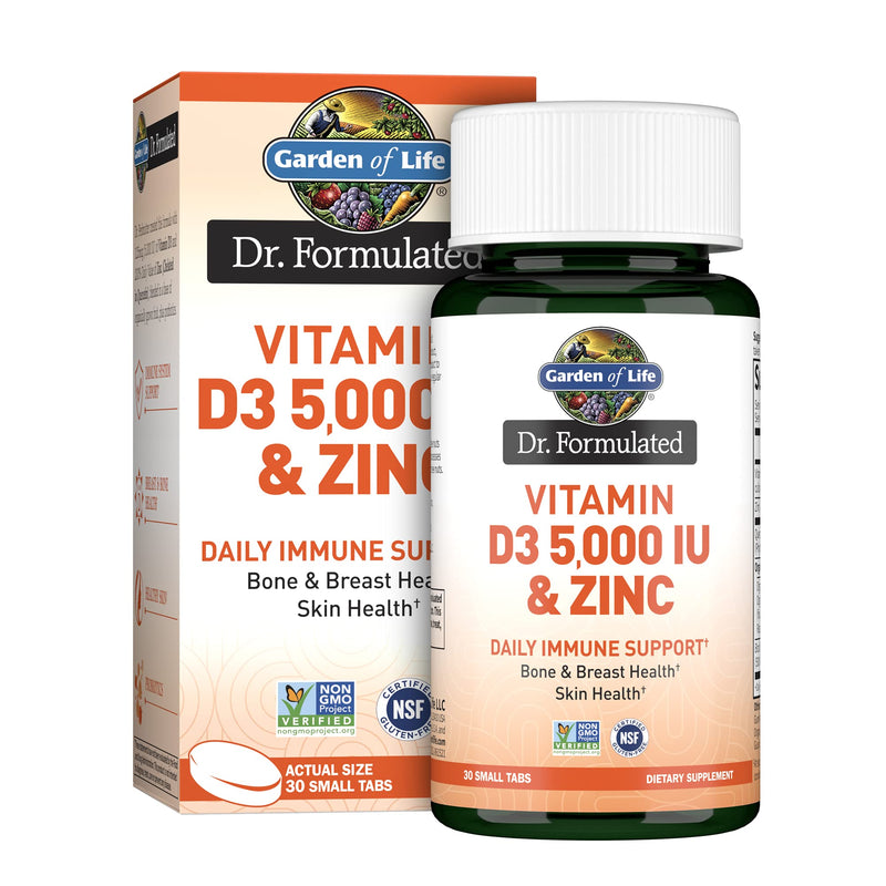 Garden of Life Dr. Formulated Vitamin D3 & Zinc Quercetin Once Daily Supplement – Immune Support & Breast Health, Non-GMO, Gluten-Free, 30 Small Tabs | Once Daily Supplement - Immune Support & Breast Health, Non-GMO, Gluten-Free